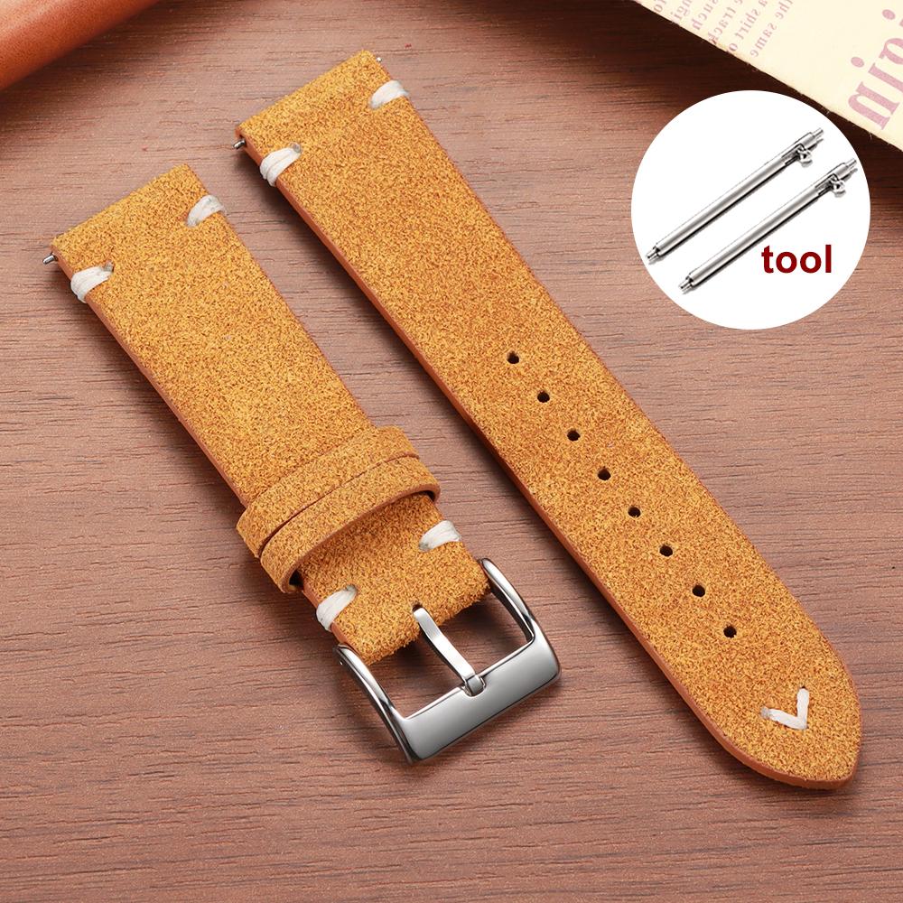 Stitching Suede Leather Watch Strap 18mm 20mm 22mm for Samsung Galaxy Watch7/6/5/4 Vintage Brown Quick Release Bracelet Straps