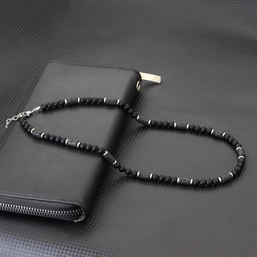 

Noter Men Necklace Stainless Steel Buckle Natural Lava Turquoises Onyx Healing Collar Outdoor Cool Riding Neck Accessories Homme оникс
