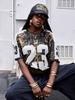 Summer Street Hip-Hop Style Sporty V-Neck Short-Sleeved Leopard Print Lettering Pattern Loose Quick-Drying Women's T-Shirt