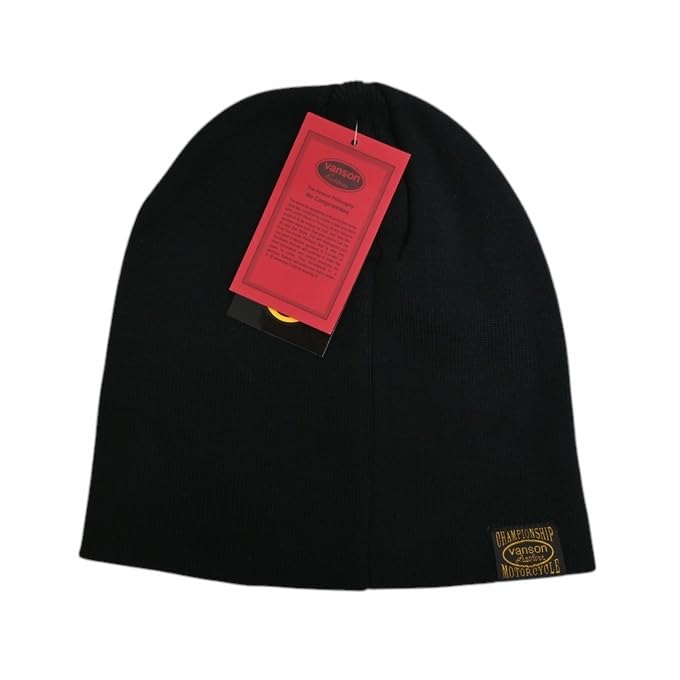 Vanson NVCP-2514 Baumwoll-Beanie, Strickmütze mit Totenkopf-Design, Herren Biker-/Motorradmütze (JP, Alphabet, Einheitsgröße, Schwarz-B)