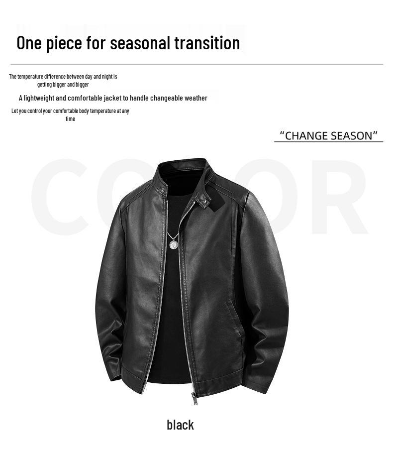 Men's Trendy Versatile PU Leather Motorcycle Jacket with Stand Collar for Autumn and Winter