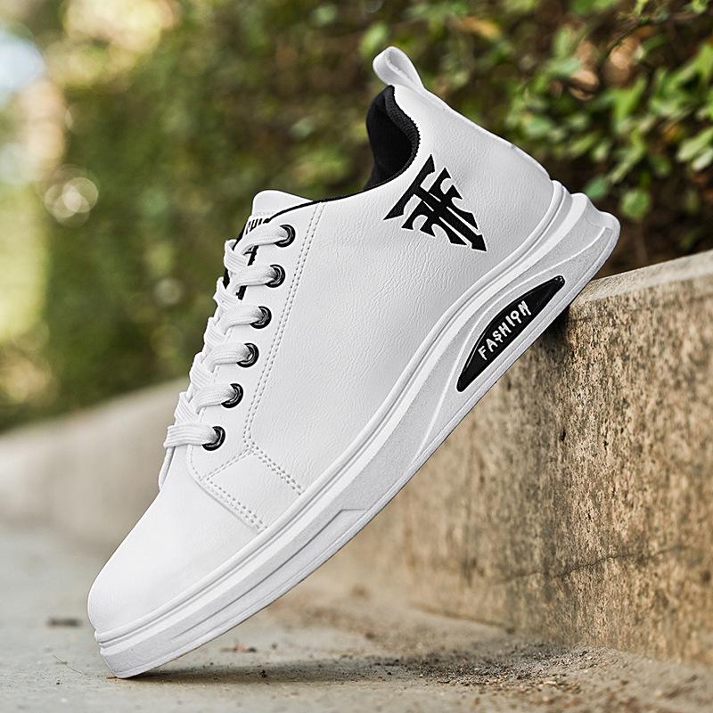 

Fashion 2025New Men s Shoes Lightweight Pu Leather Casual Shoes Lace Up Vulcanized Shoes Non-slip Sneakers for Men Tennis Training Shoe 39 белый