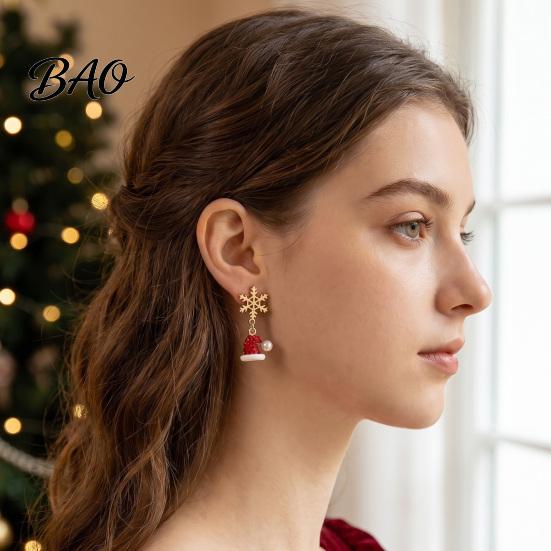 Sparkling Rhinestone Christmas Drops 1 Pair Earrings, Snowflake Red Santa Hat Green Cute Stocking Earrings Dangle Asymmetric Holiday Jewelry Gift for