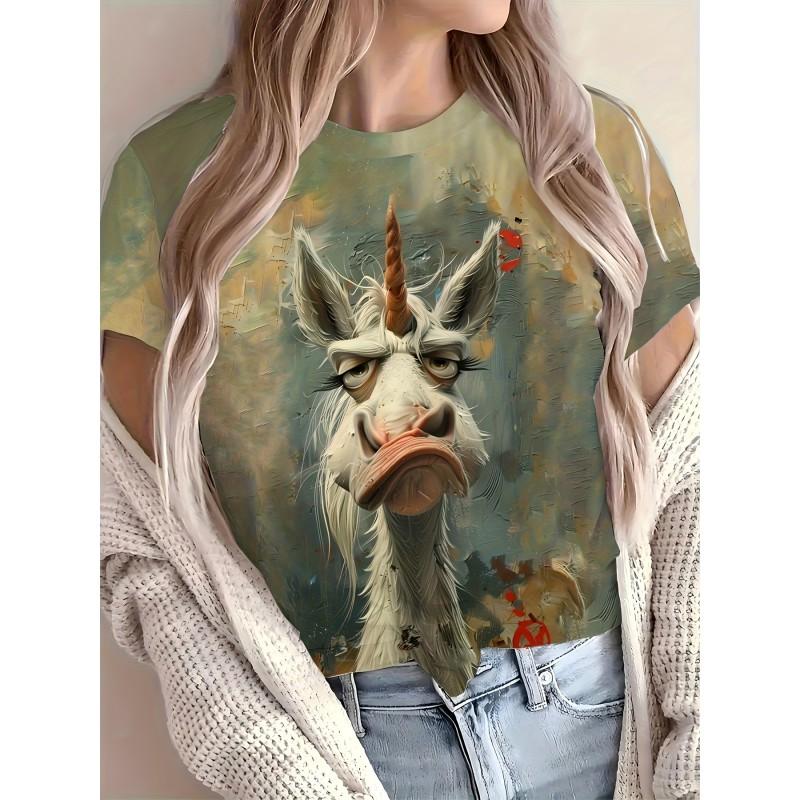 Casual Loose Fit Round Neck Short Sleeve T-Shirt With 3D Dog Print Women Men 2025