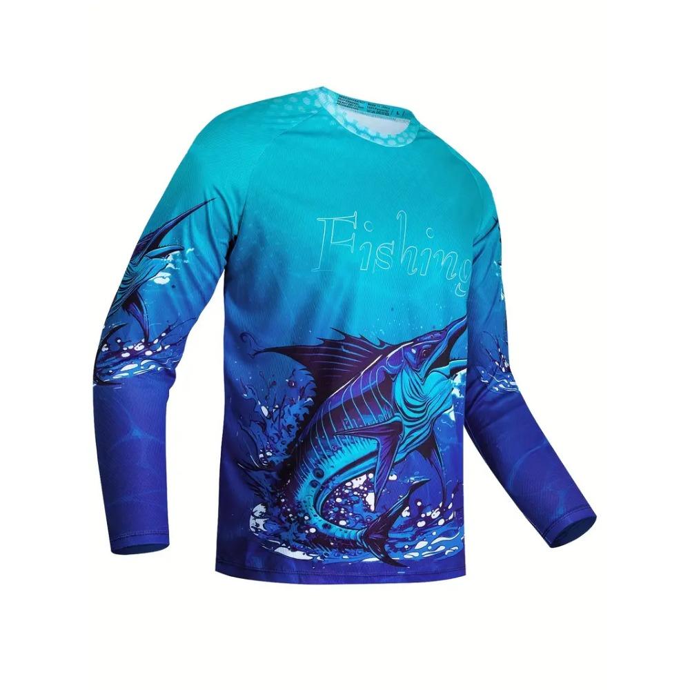 Men's Outdoor Fishing Long Sleeve T-shirts Round Neck Summer Casual Loose Top Oversized Fishing Clothes