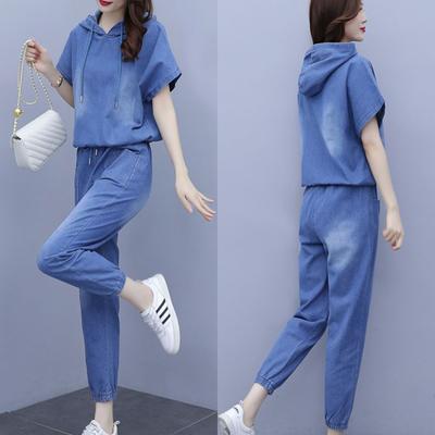 Jeans Suit Women's Summer Two Piece Set  New Ladies Workwear Denim Two-piece Set Pant Set Casual Fashion Denim 4XL Outfit