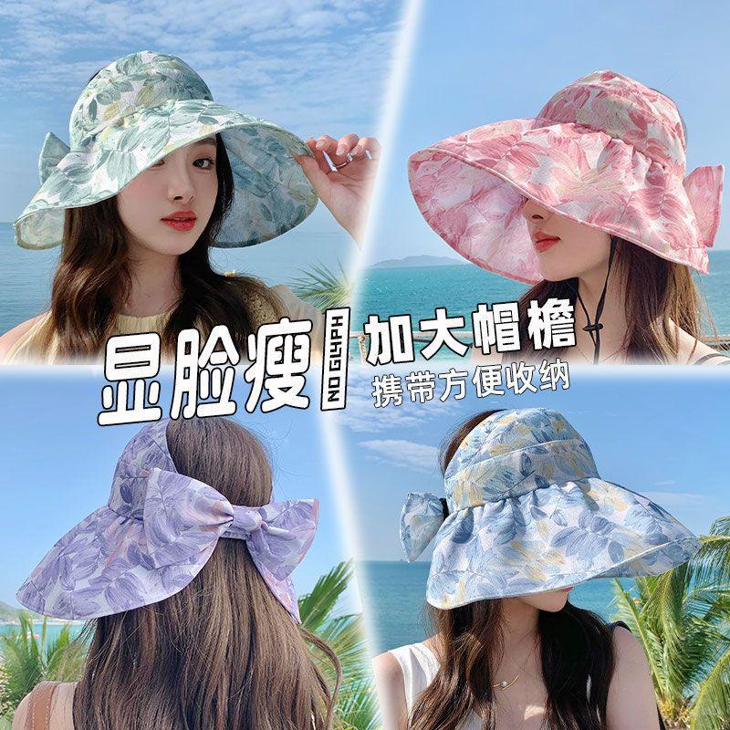 Hat Women's Bow Empty Top Hat Women's Summer Face Cover UV Protection Sun Hat Sun Protection Big Eaves Sun Hat