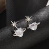 Elegant Eight-Pointed Star Zirconia Heart Stud Earrings: Luxury Geometric Dangle for Women - Japanese Korean Fashion.