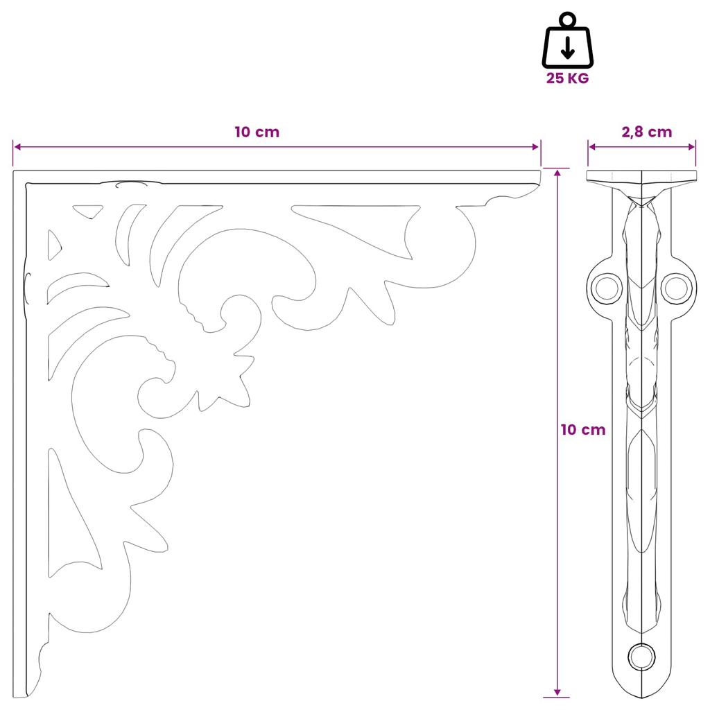 Wall Shelf Brackets 2 pcs Antique Brown 10 x 10 x 2.8 cm Steel