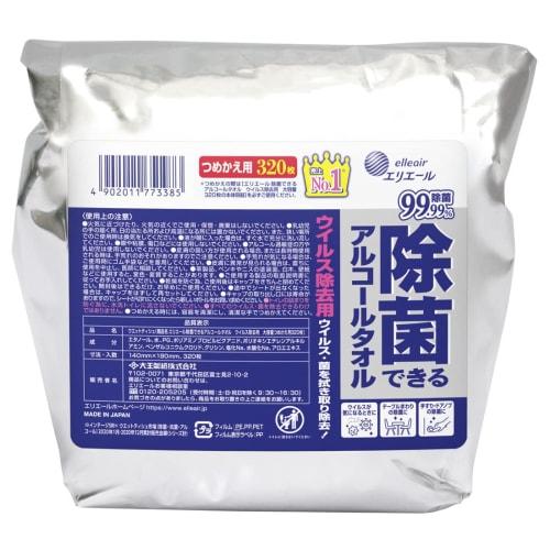 

Elleair Wet Wipes, Disinfecting and Virus Removal, Alcohol-Based, Large Capacity Refill, 320 Sheets, Disinfecting Alcohol Wipes