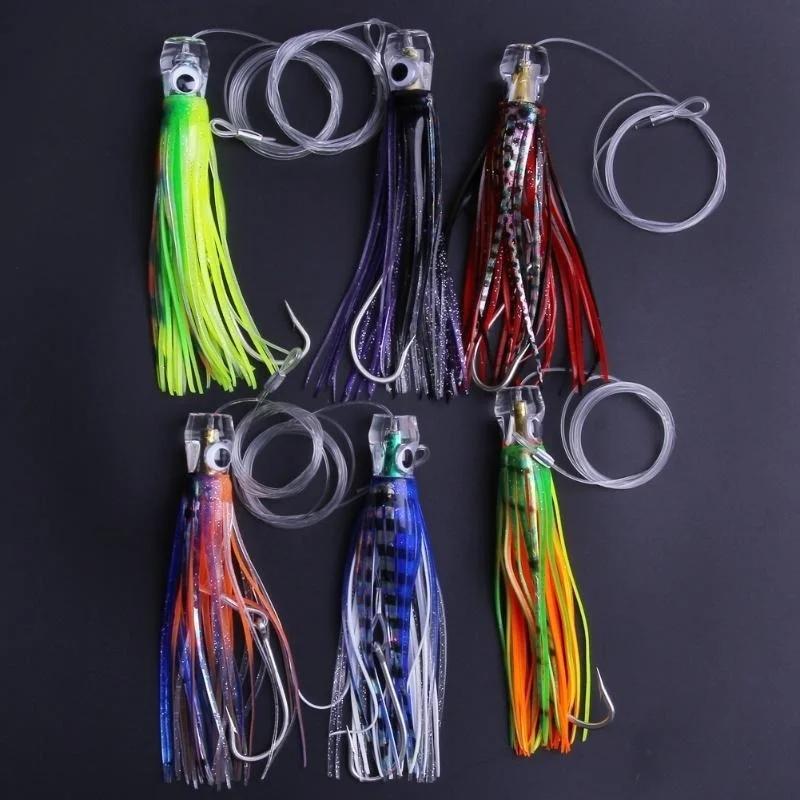 6Pcs/Bag 17cm 46g Acrylic Octopus Fishing Lures Pusher Style Rigged and Bag Fishing Equipment