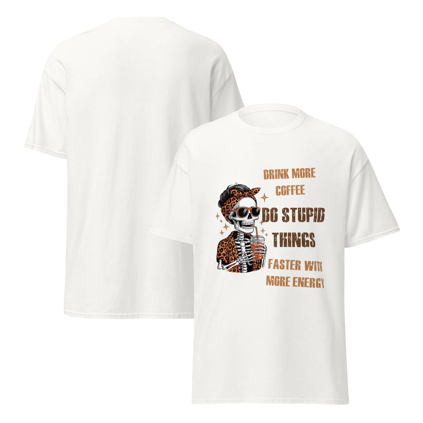 Drink More Coffee Do Stupid Things Faster Skull Leopard Print T-Shirt - Light S разноцветный