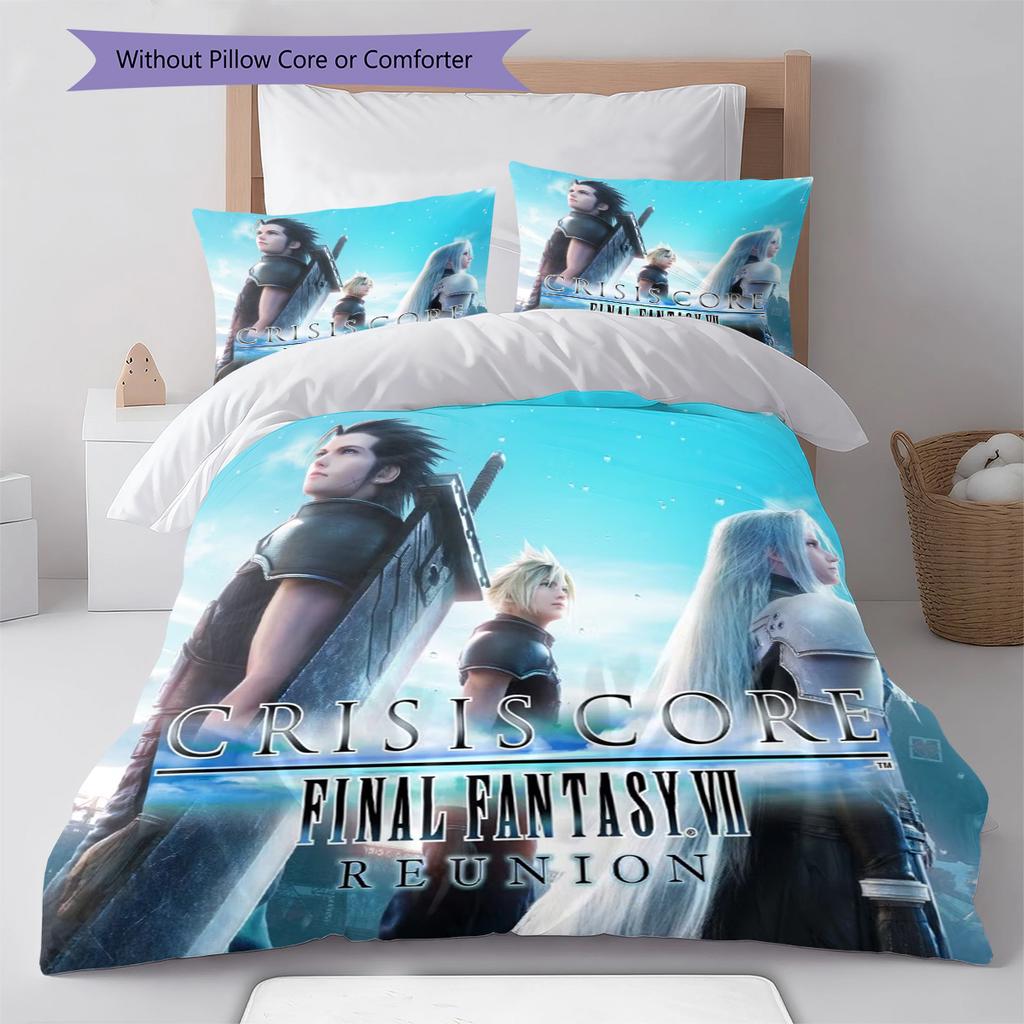 Final Fantasy Pattern Bedding Quilt Set Quilt Cover Pillowcase Home Decoration Gift (1 * duvet cover + 2 * pillowcase, without core)