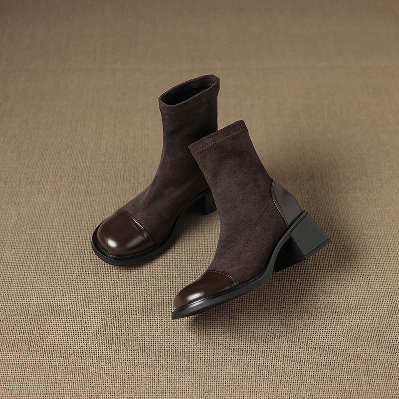 Krazing Pot Microfiber Winter Round Toe Modern Platform Size 33 Boots Size 43 Women Fashion Flock Stretch Ankle Boots