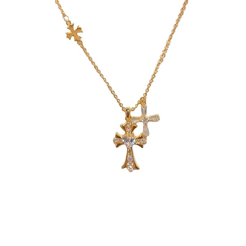 Exquisite Fashionable Double Cross Pendant Necklace золотой