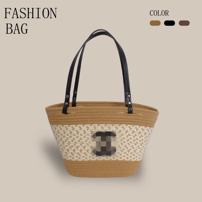 

ins wind cotton thread woven shoulder bag European and American trend simple tote bag daily vacation women s bag хаки