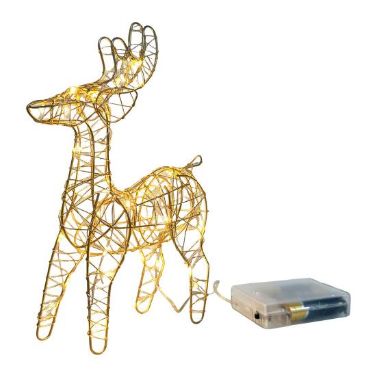 3D Christmas Reindeer Decoration Battery Operated Prelit Iron Reindeer with 30 LED Lights Outdoor Indoor Lighted Standing Deer for Garden Yard Lawn