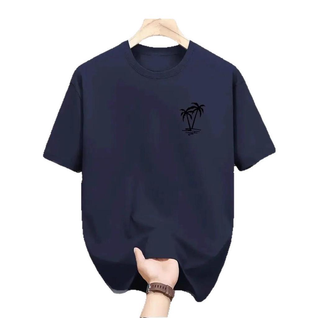 Men's Summer Coconut Tree Vacation T-Shirt, 230g Heavyweight Pure Cotton, Round Neck, Short Sleeve, Casual Style.