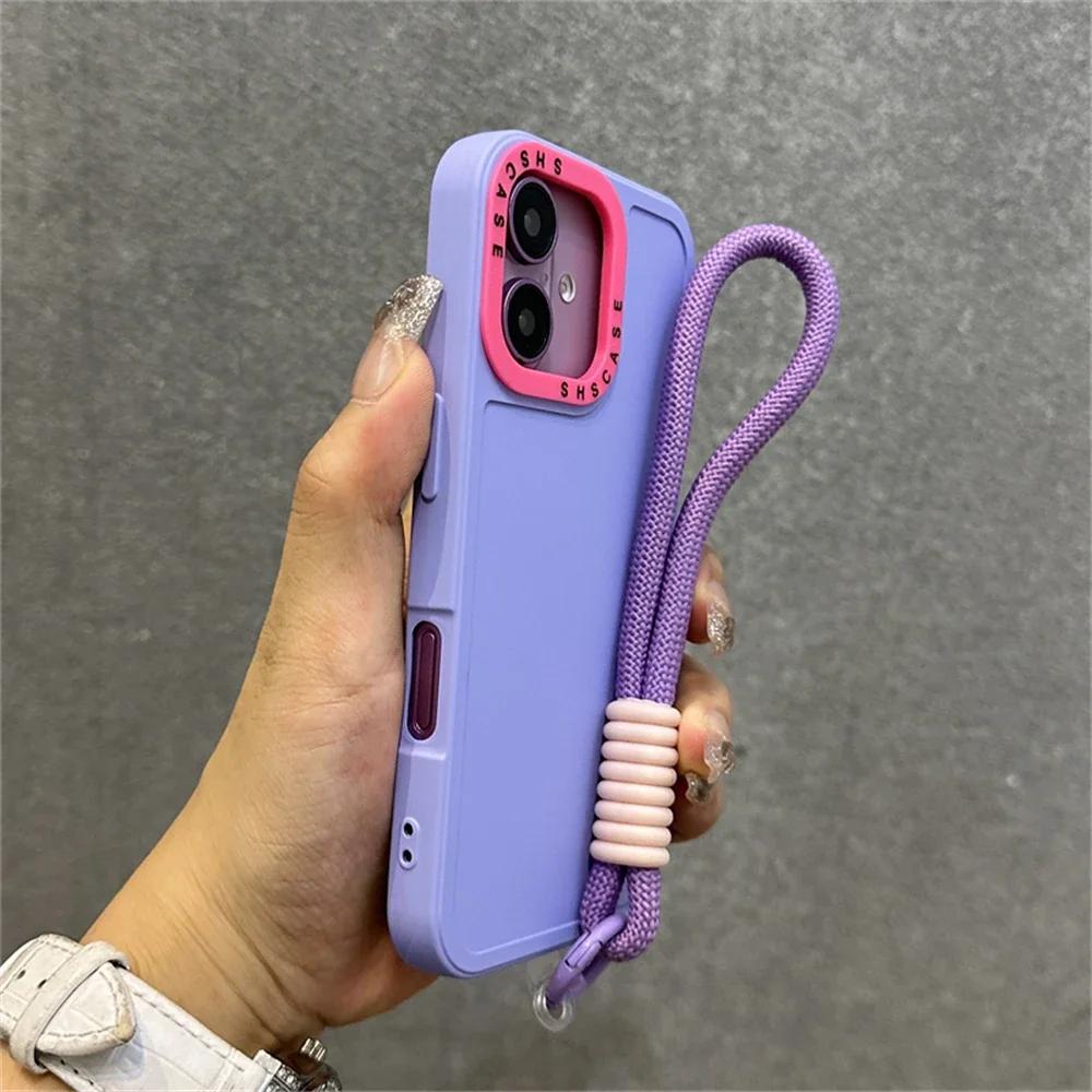 Luxury Candy Color Bracelet Wrist Strap Chain Phone Case For iPhone 17 ProMax 15 11 12 13 14 16 Pro Max Plus Soft Silicone Cover