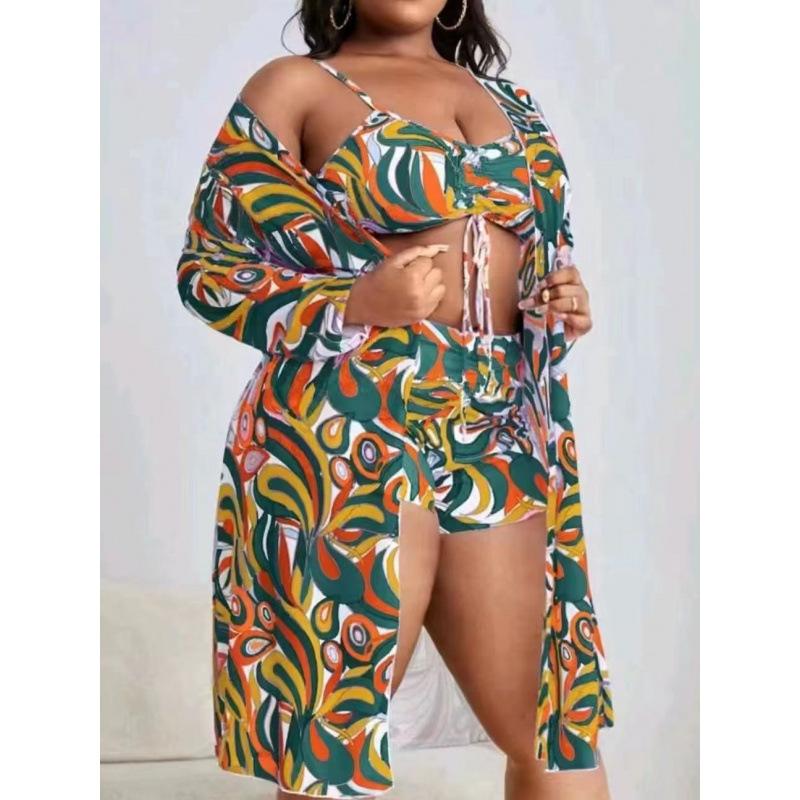 New three-piece fattened swimsuit women's long blouse high waist boxers women's swimsuit swimsuit beach
