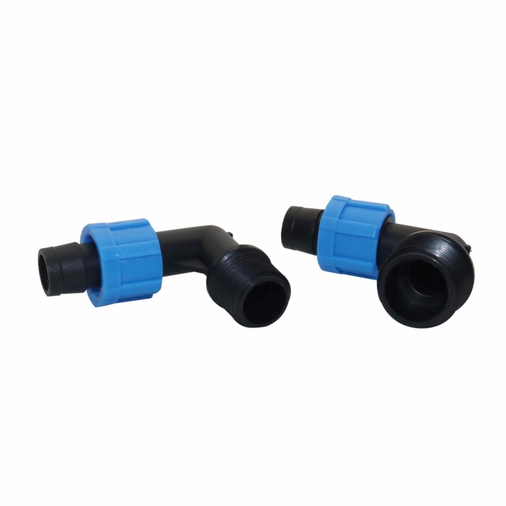 16mm Thread Lock Hose Connector 90 Degree Elbow Pipe Water Connector Drip Tape for Greenhouse Agriculture Irrigation 2 Pcs