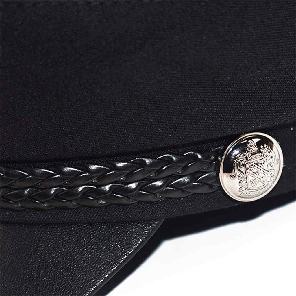 Fashion PU Leather Military Hat Sailor Hats For Women Flat Top Captain Cap Travel Cadet Hat