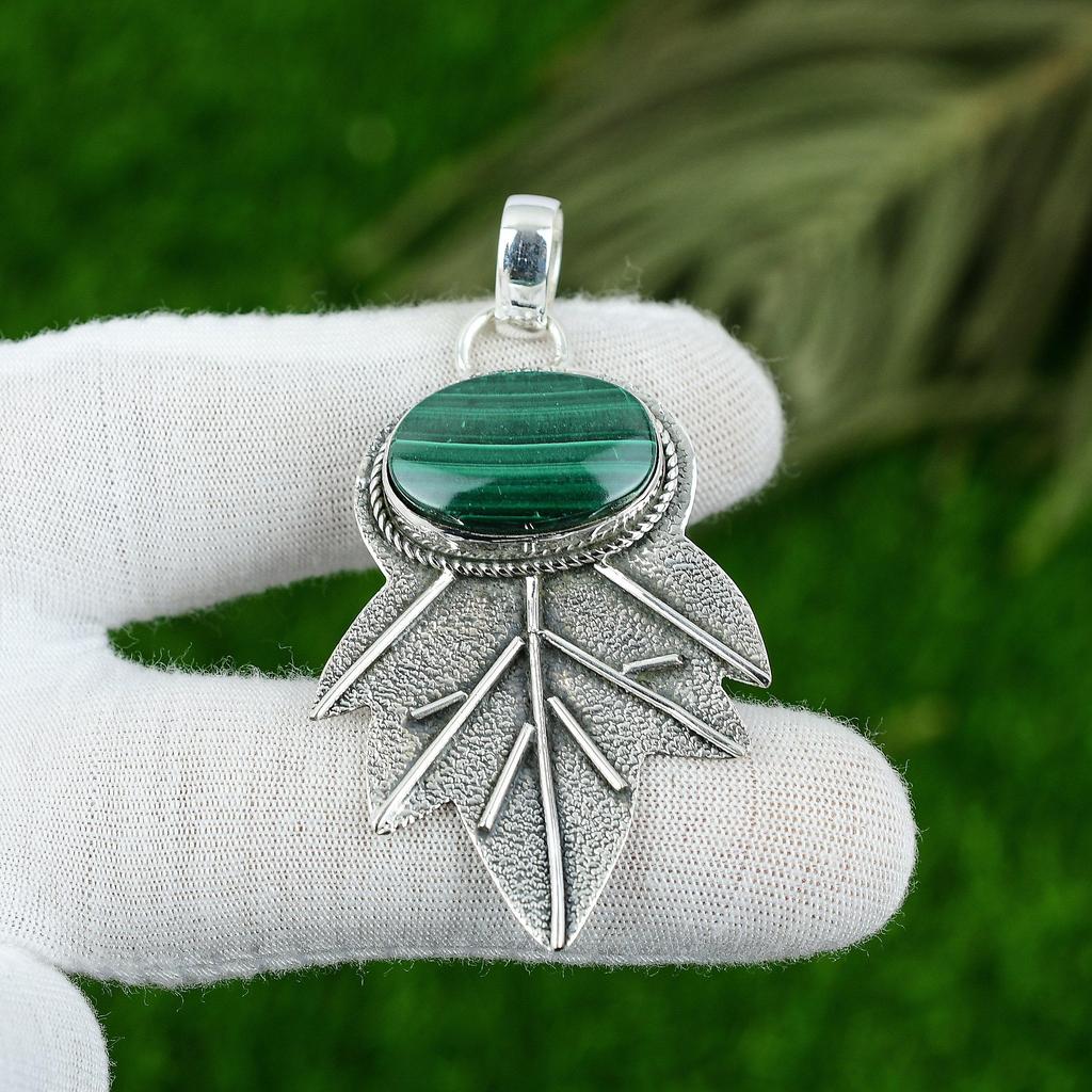 Gift For Her 925 Sterling Silver Natural Russian Malachite Gemstone Pendant