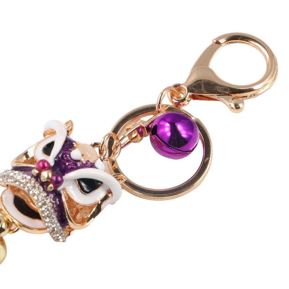 Chinese Style Lion Wake Keychain Crystal Animal Lion Dance Keychain Delicate   Bag Pendant