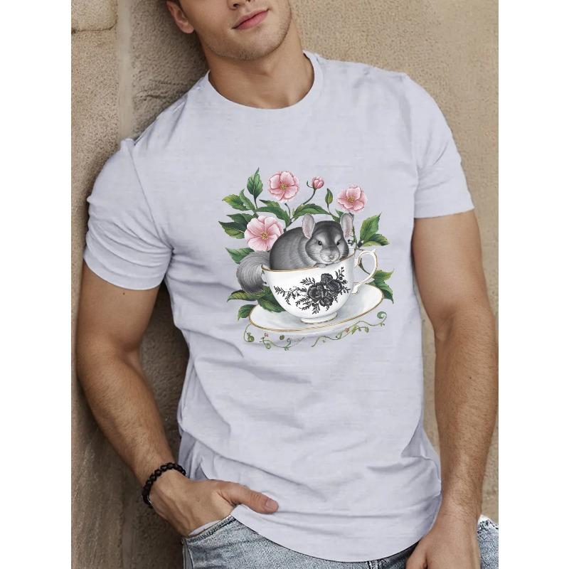 Европейские размеры Мужская летняя футболка с изображением милой серой шиншиллы в чашке S