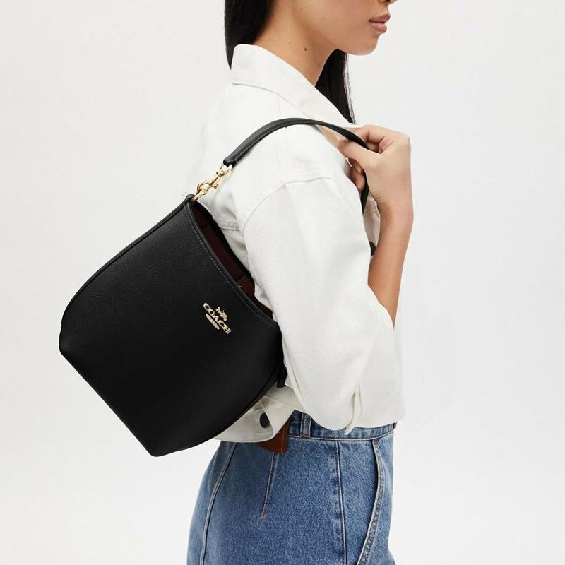 Coach City Bucket 17 Metalowe Logo Jednolity Kolor Skórzana Torba Bucket Bag Damskie Torby Czarny CT801-IMBLK