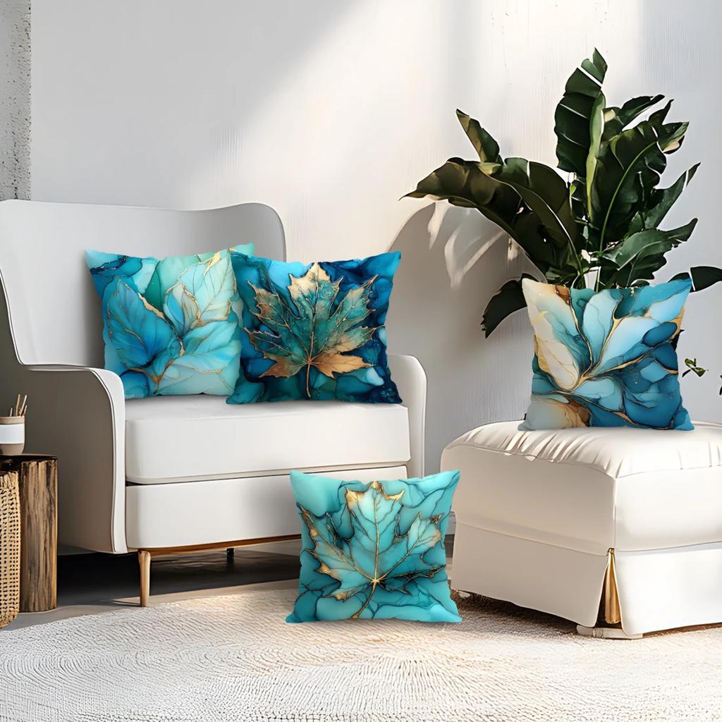 4pcs/set Marble Leaf Cushions Pillowcase Polyester Cushion Cover Throw Pillow Pillowcover Home Car Sofa Decor
