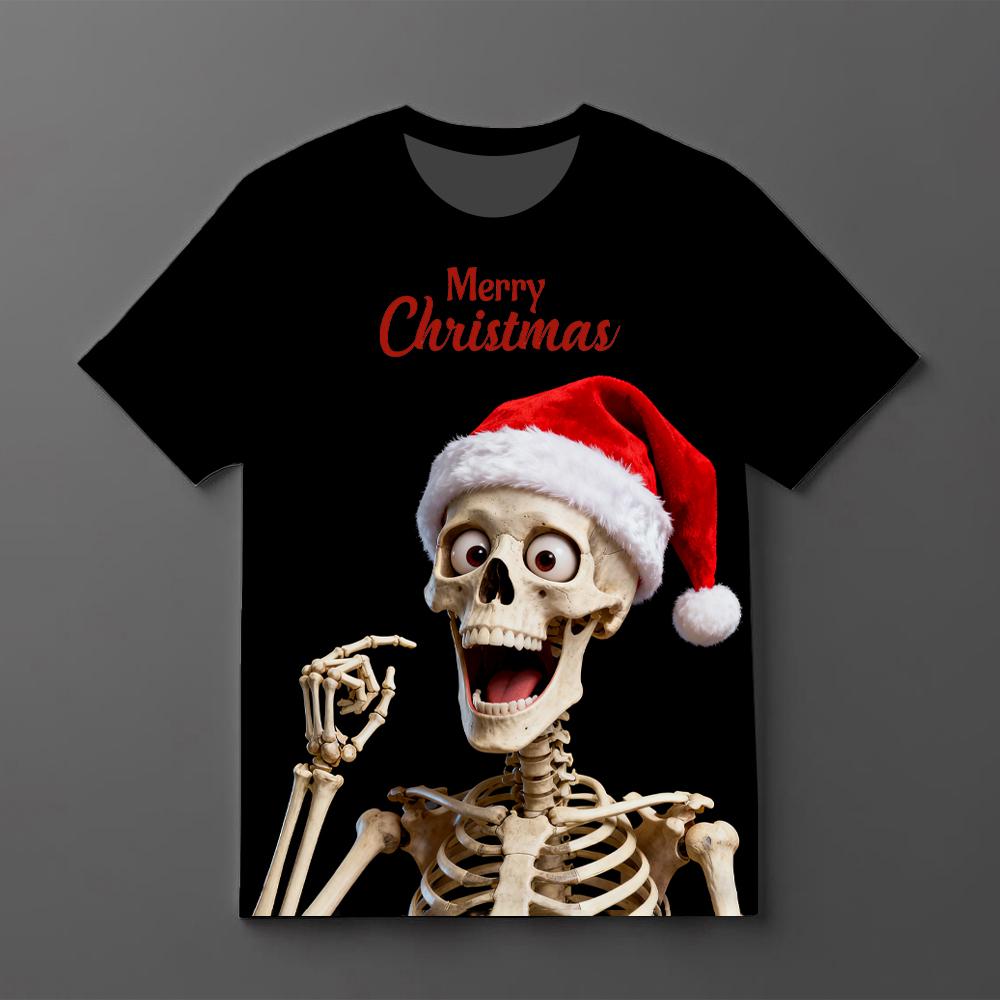 Christmas Funny Skull Graphic Tshirt Street Y2k Creative Personality Skeleton Printed Tops Unisex Fashion Short Sleeve T Shirts