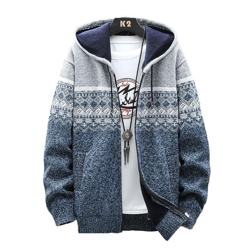 2026 autumn and winter new men's casual jacket European and American hooded cardigan knitted thickened plush sweater