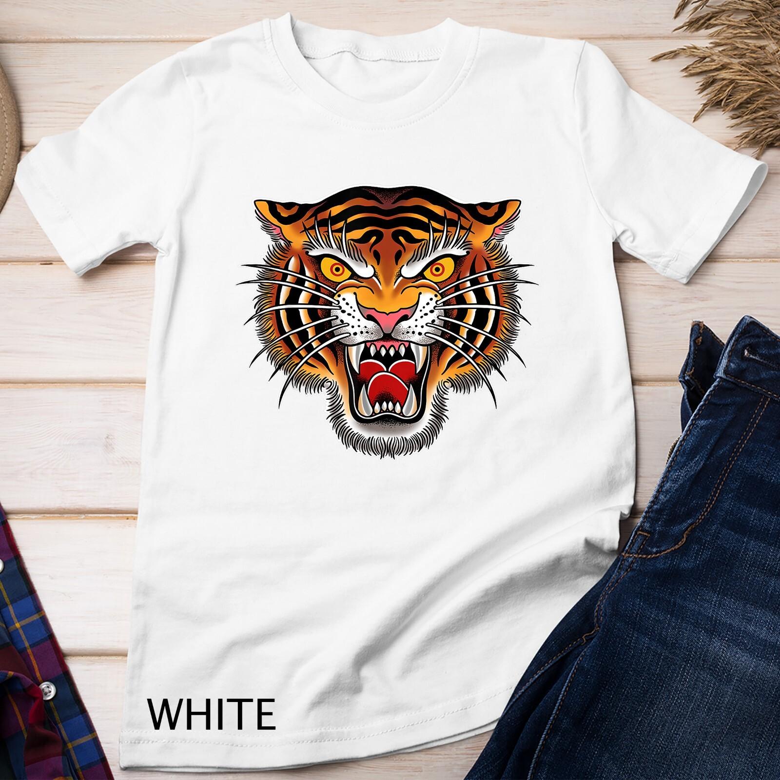 Tiger Head Tattoo Graphic T Shirt Mens Womens Tees Top by Seven Relics Unisex T-Shirt Mens Womens Tees Top S