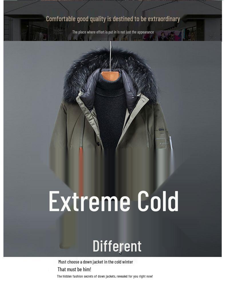 Men's Thick Hooded Down Jacket with Large Fur Collar - Extreme Cold Warmth