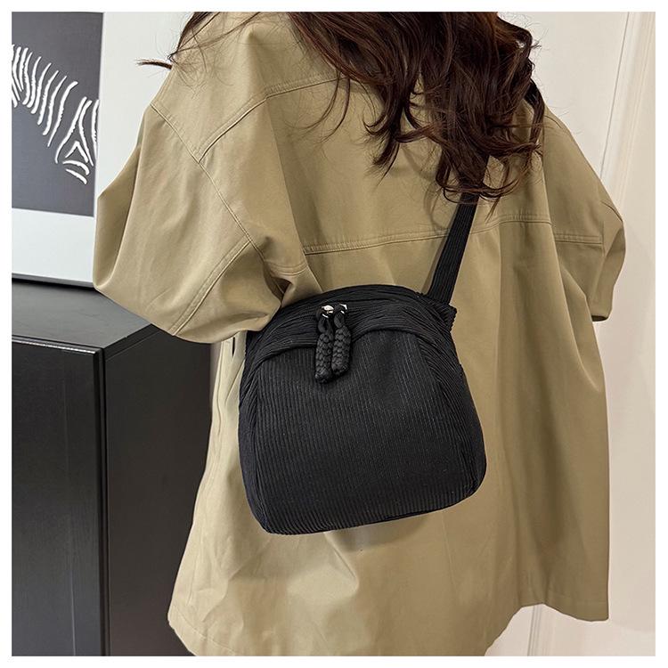 Women's Retro Casual Corduroy Shoulder Bag - Solid Color, Japanese & Korean Style Crossbody Fashion