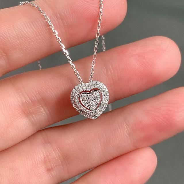 Romantic Hollow Out Heart Crystal Pendant Necklace For Women With Zirconia Stone Wedding Necklace Fashion Lovers Jewelry Gifts