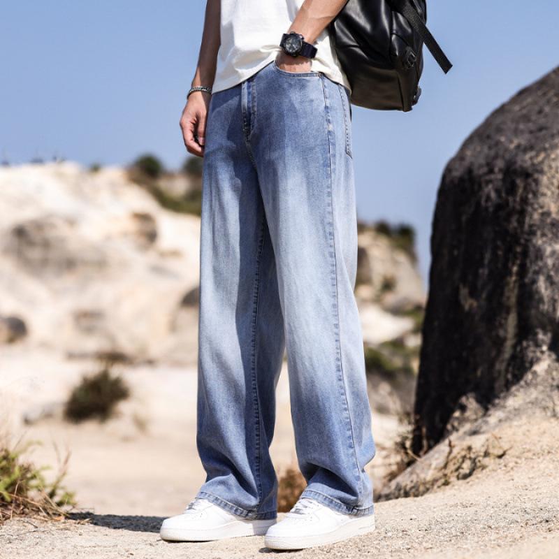 JYL Thin jeans men's rookie wide straight wide trousers long scrubbed for young people.