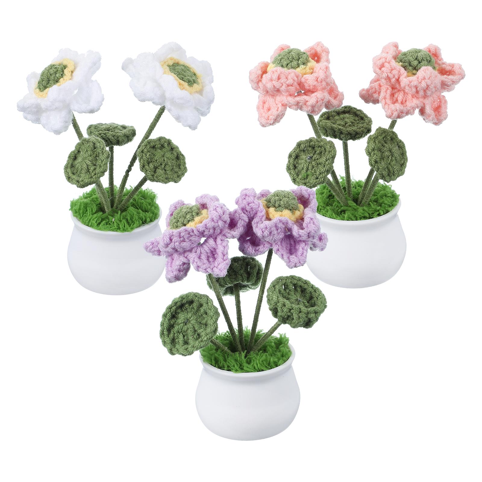 

3pcs Crochet Flowers Knitting Crochet Flowers Lotus Potted Plants Handmade Flower Artificial Flower Home Decor Christmas Gift