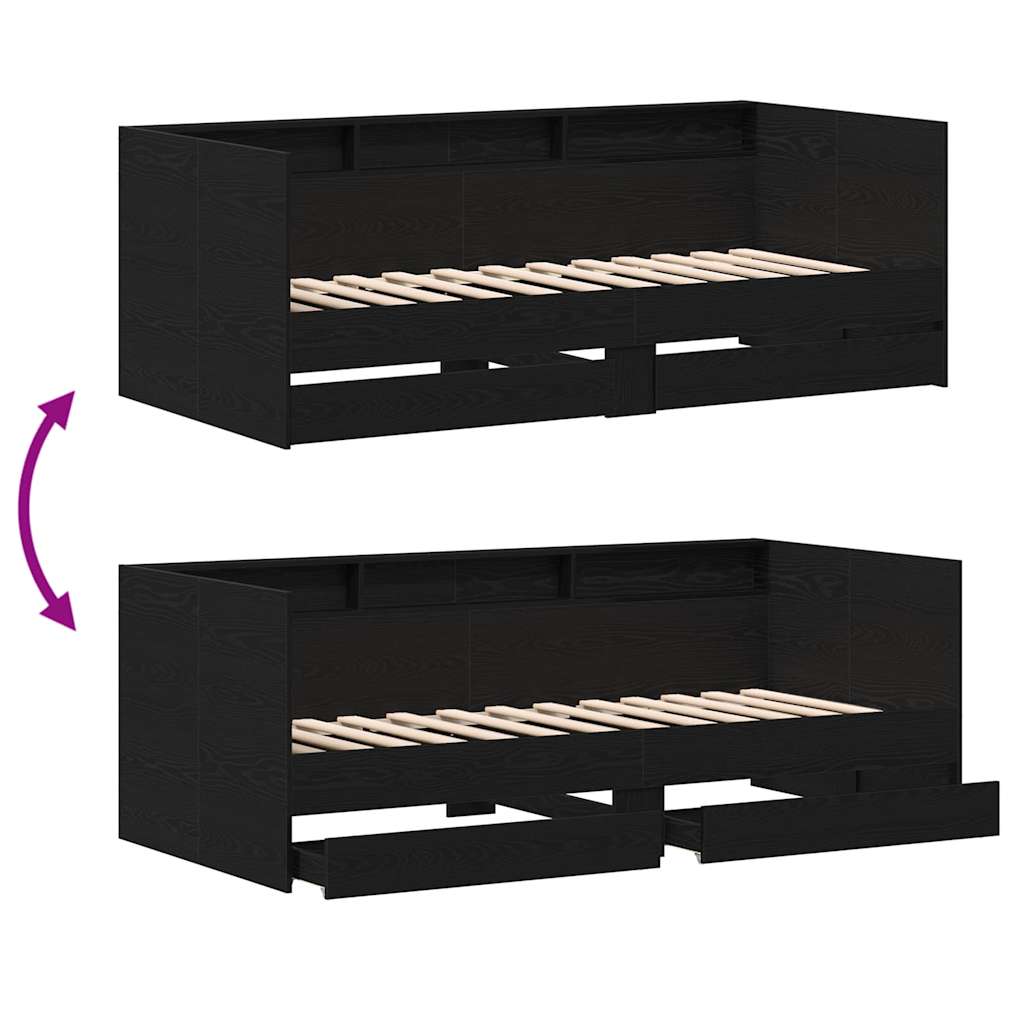 Daybed In Black Oak Finish 75 X 190 Cm Engineered Wood