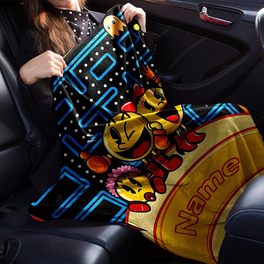 Custom Name Pac-Man Theme Printed Blanket - Perfect for Couch, Bed, Travel & Outdoor Use | Machine Washable, Cozy & Durable.