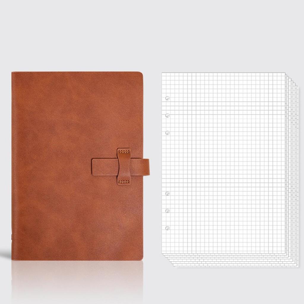 A5 Student Leather Loose-leaf Notebook, Work Notepad, Lined/grid/blank Pages, Business Meeting Record Book, Diary, Subject Notes