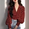 Retro Hong Kong style red polka dot long-sleeved shirt women's spring new fashion temperament age-reducing V-neck shirt women A
