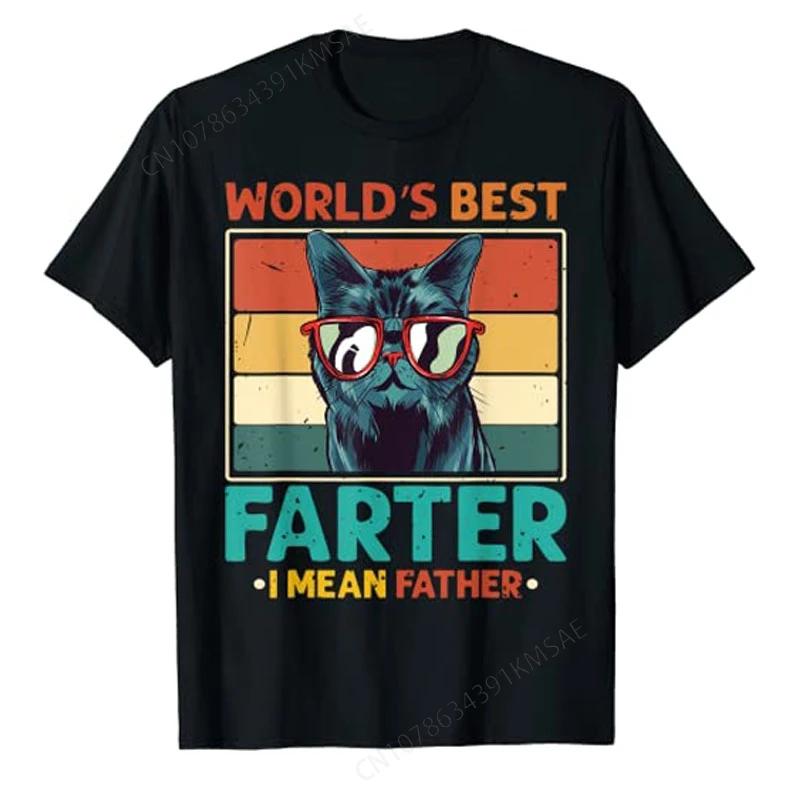 Worlds Best Farter I Mean Father Tshirt Best Cat Dad Ever Tee Tops Fashion Cute Kitty Lover Graphic Outfits Daddy Husband Gifts
