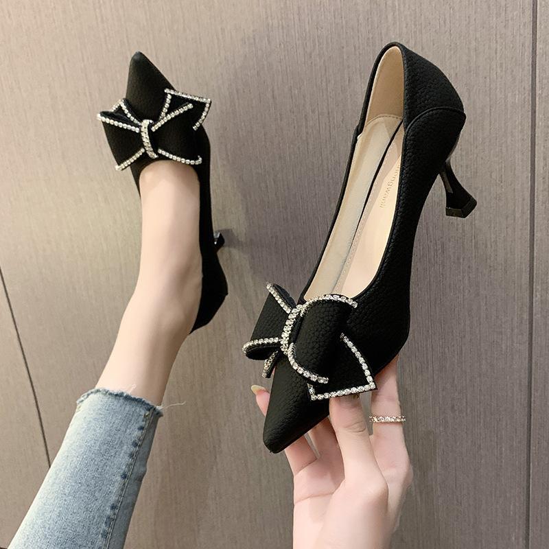 Pointed high heels women's fashion rhinestone thin heel work shoes 2024 spring and autumn new high-end temperament single shoes