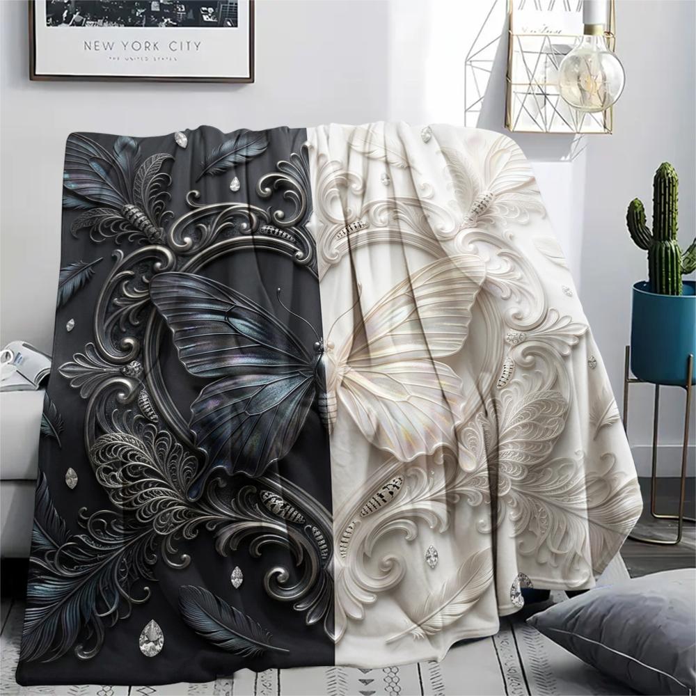 1Pc Butterfly Print Flannel Blanket, High quality Comfortable for All Seasons, Home Decor, Warmth and Comfort, Perfect for Christmas Gifts W35