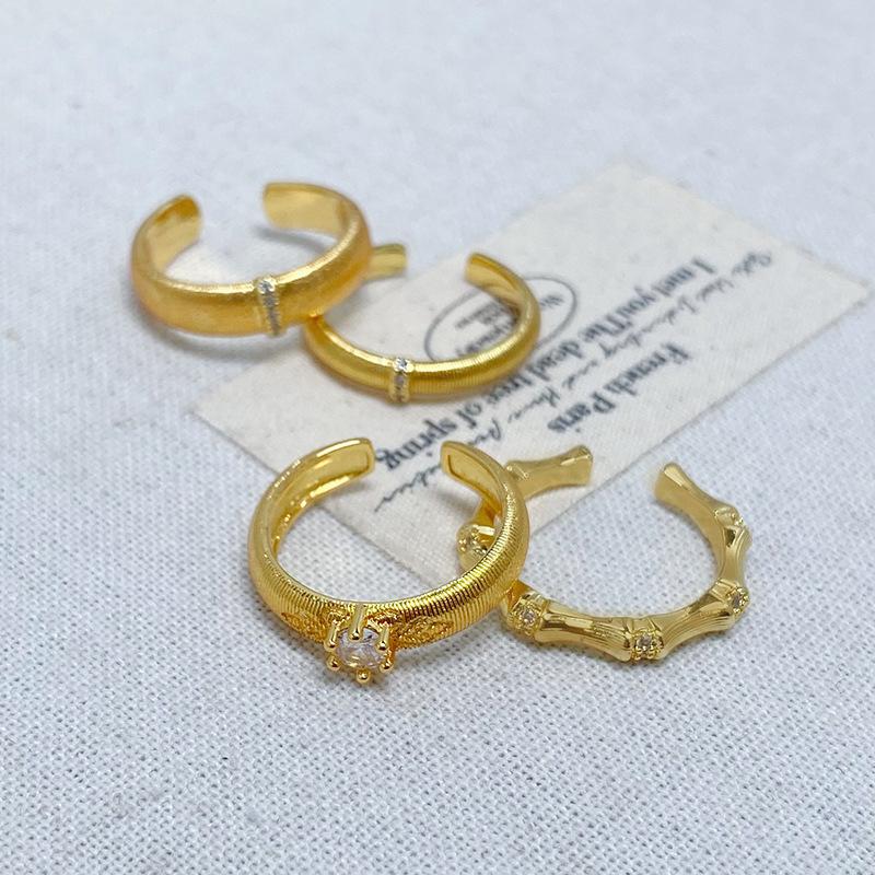 Italian Retro Arc Brushed Zir*****Pen Ring Medieval Vintage Bamboo Joint Personality Light Luxury Pair Ring Women