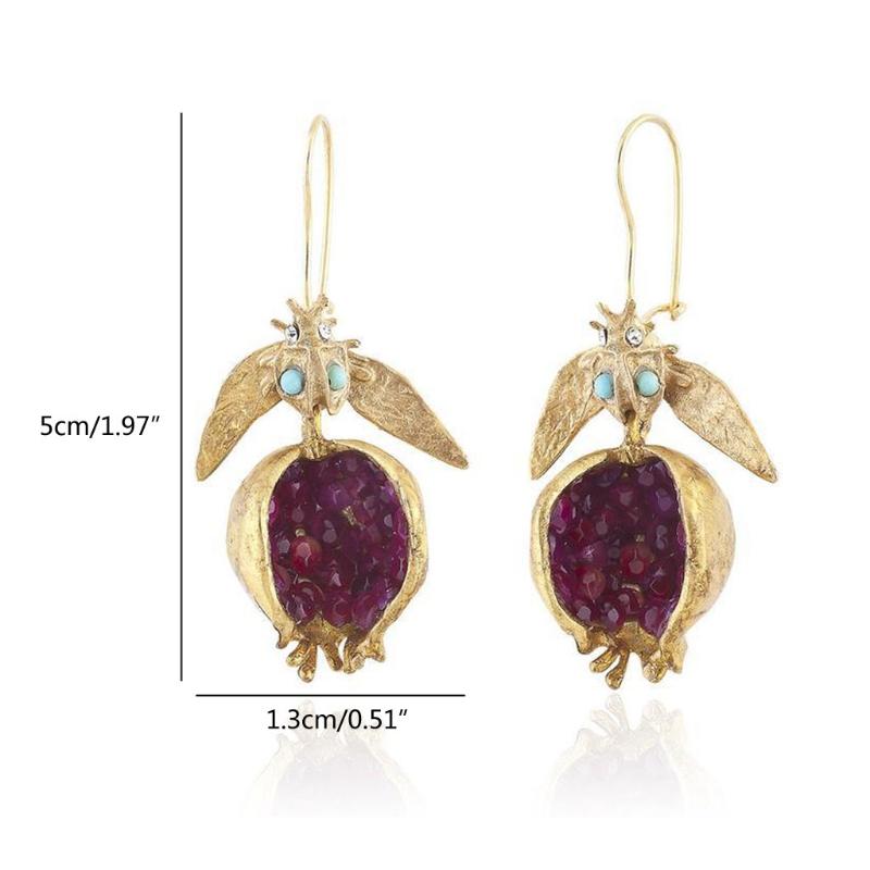 Vintage Fruit Red Pomegranate Crystal Drop Earrings for Women Fashion Zircon