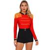 Complete Circus Ringmaster Halloween Costume for Women S-3XL: Fringe Shoulder Jumpsuit with Gold Trim, Contrast Bodysuit