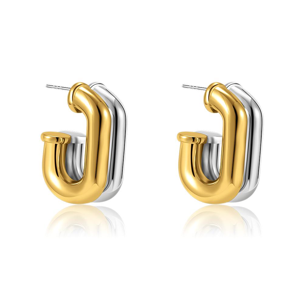 Geometric Stainless Steel Gold Sliver Color Bilayer Stud Earring for Women Irregular Metal Texture Fashion Jewelry Gift
